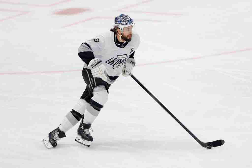 Mar 16, 2024; Dallas, Texas, USA; Los Angeles Kings center Alex Turcotte (38) skates with the puck during the first period against the Dallas Stars at American Airlines Center. Mandatory Credit: Andrew Dieb-USA TODAY Sports