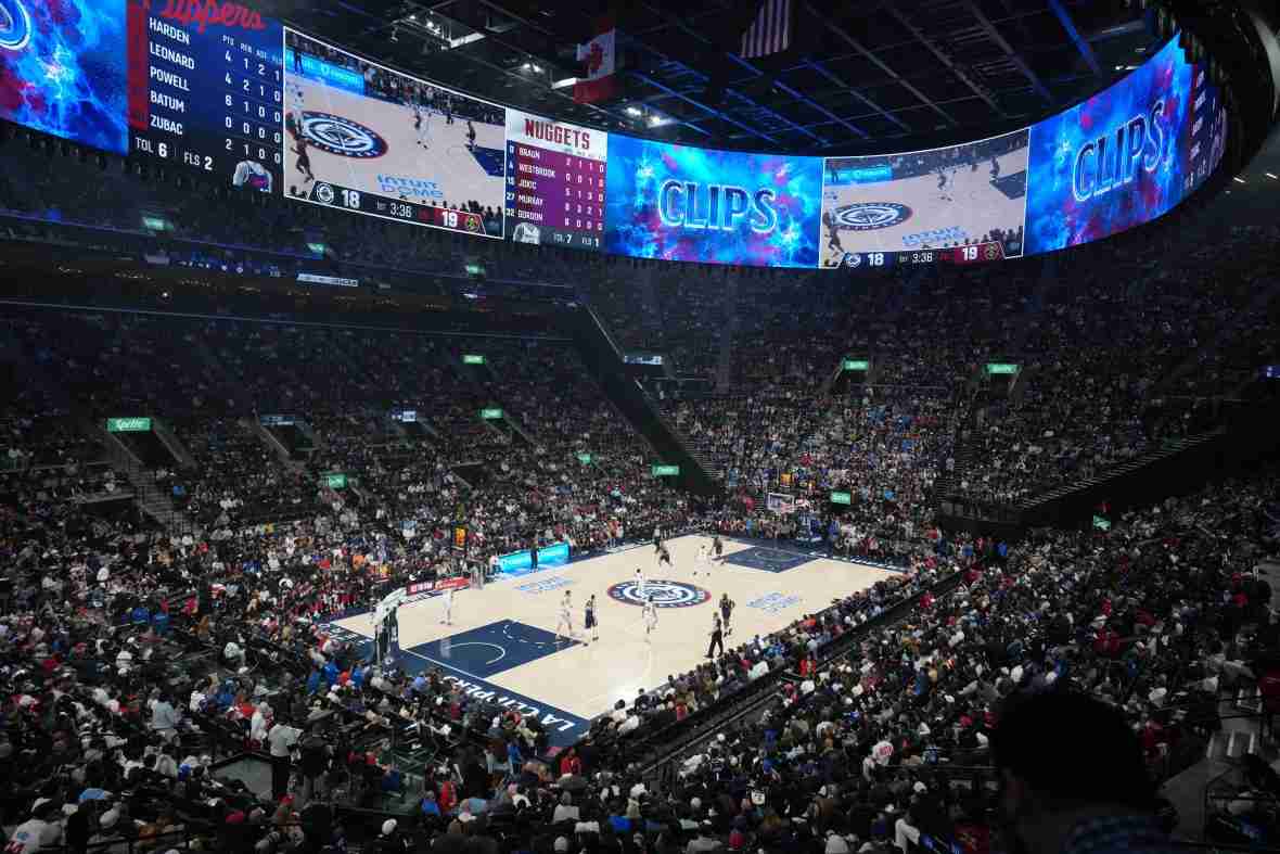 Current image: May 1, 2025; Inglewood, California, USA; A general overall view of the Intuit Dome during game six of first round for the 2025 NBA Playoffs between the Denver Nuggets and the LA Clippers. Mandatory Credit: Kirby Lee-Imagn Images